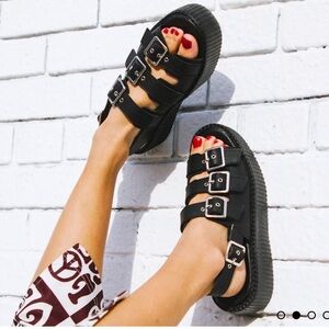 TUK | Black Faux Suede 3-Buckle Mondo Sandal size 8